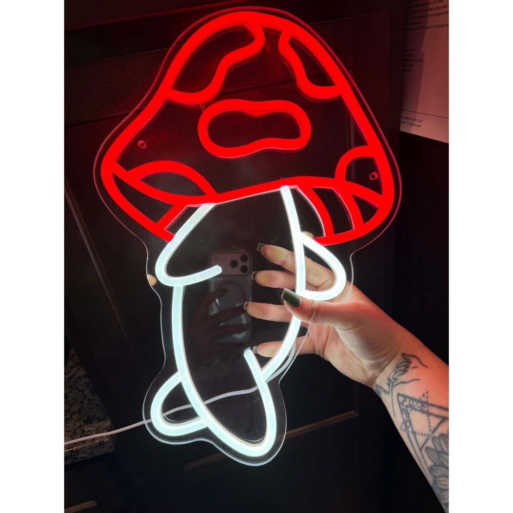 Handmade Mushroom Man LED Neon Sign Red White Wall Decor Psychedelic Art Light